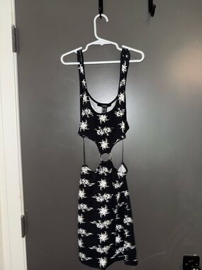 Forever 21 Black Dress with White Graphic Print Backless